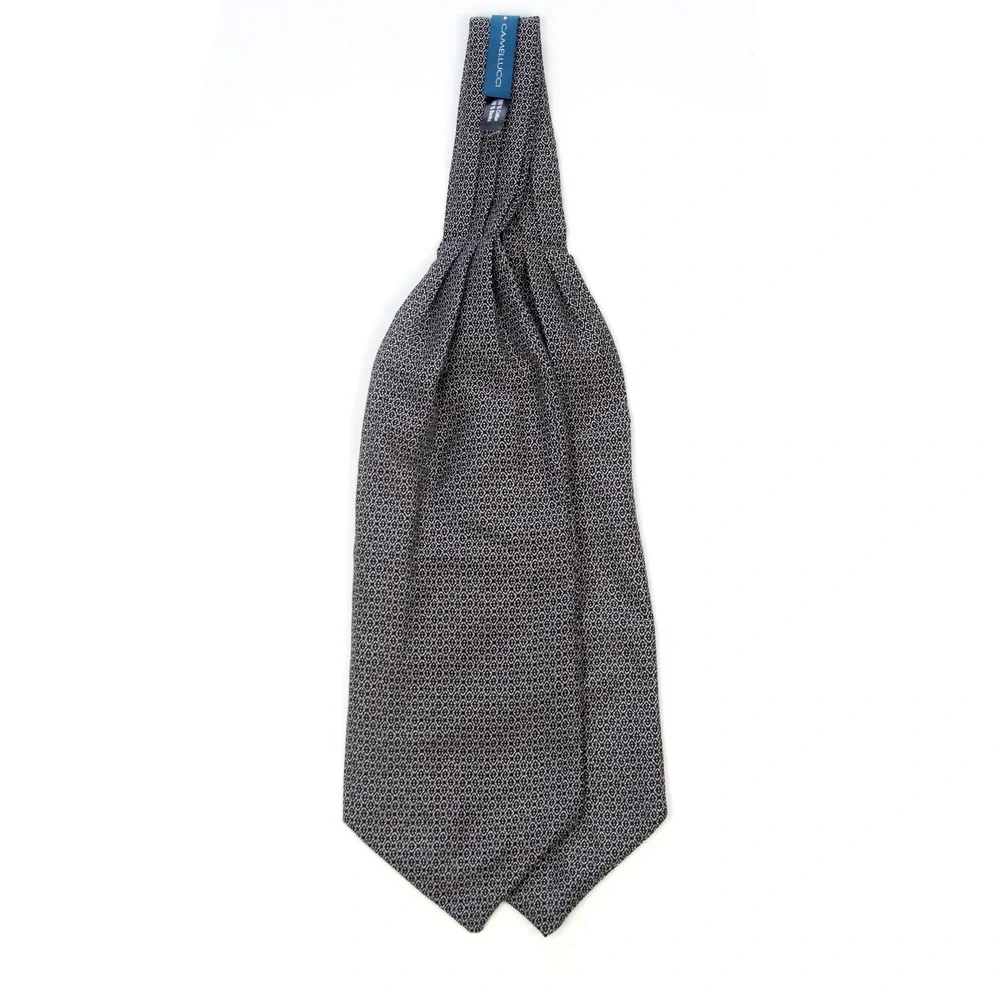 Mens Black White Ornament Cotton Day Ascot Cravat Tie Printed Self Tie Formal